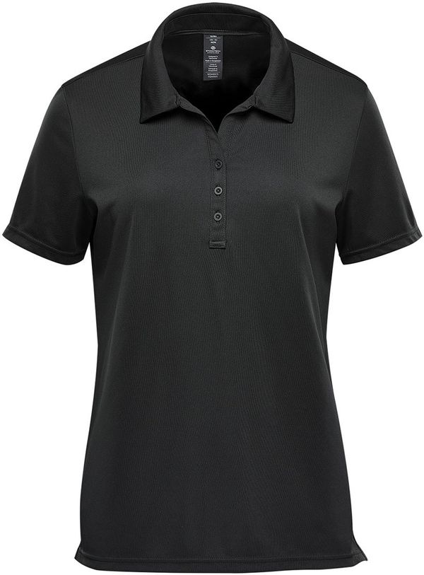 Am image of a Custom Stormtech Women's Treeline Performance Short Sleeve Polo in Black!