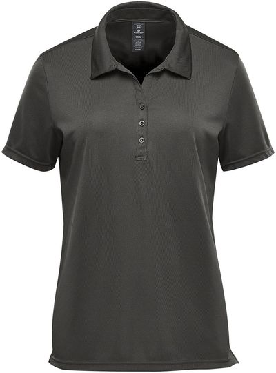 Am image of a Custom Stormtech Women's Treeline Performance Short Sleeve Polo in Graphite!