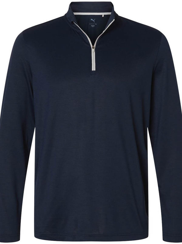 An image of a Custom Puma Golf Men's Icon 2.0 Quarter Zip in Deep Navy!