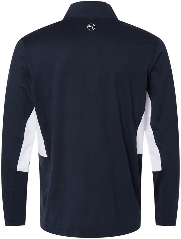 An image of a Custom Puma Golf Men's Pure 2.0 Quarter Zip in Deep Navy/White!