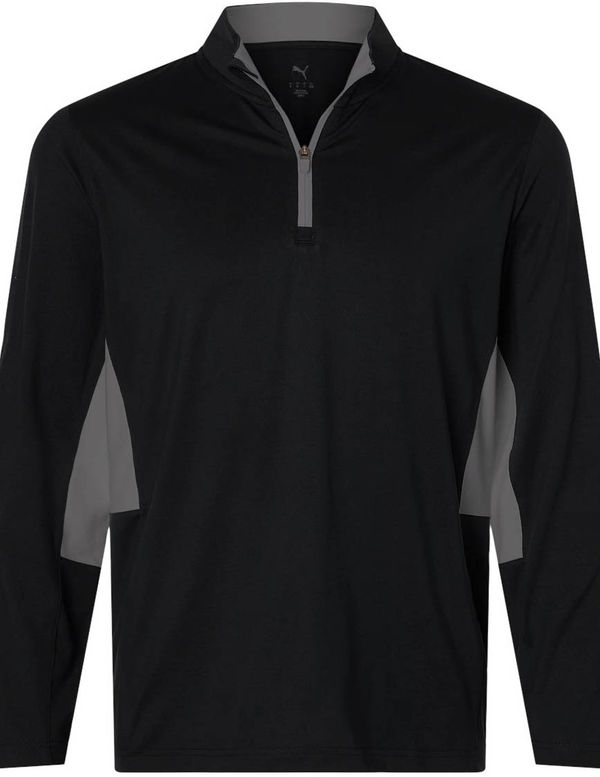 An image of a Custom Puma Golf Men's Pure 2.0 Quarter Zip in Puma Black/Slate Sky!