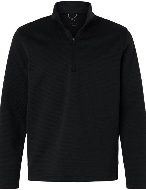An image of a Custom Puma Golf Mens Pebble Quarter Zip Pullover in Puma Black!