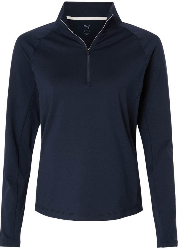 An image of a Custom Puma Golf Women's Pure 2.0 Quarter Zip in Deep Navy!