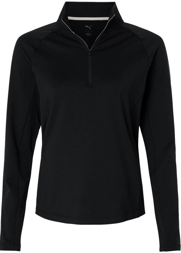 An image of a Custom Puma Golf Women's Pure 2.0 Quarter Zip in Puma Black!