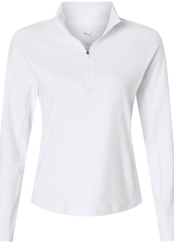 An image of a Custom Puma Golf Women's Pure 2.0 Quarter Zip in White Glow!