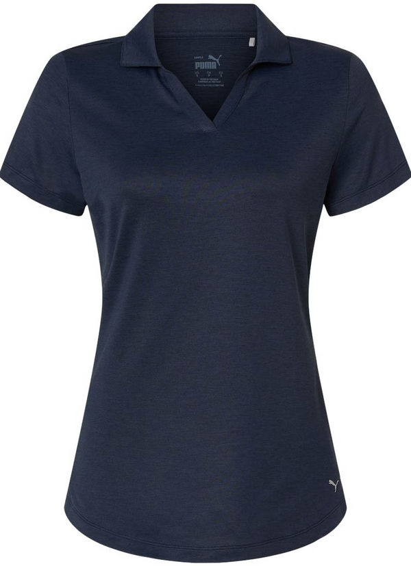 An image of a Custom Puma Golf Womens Icon Heather Polo in Deep Navy Heather!
