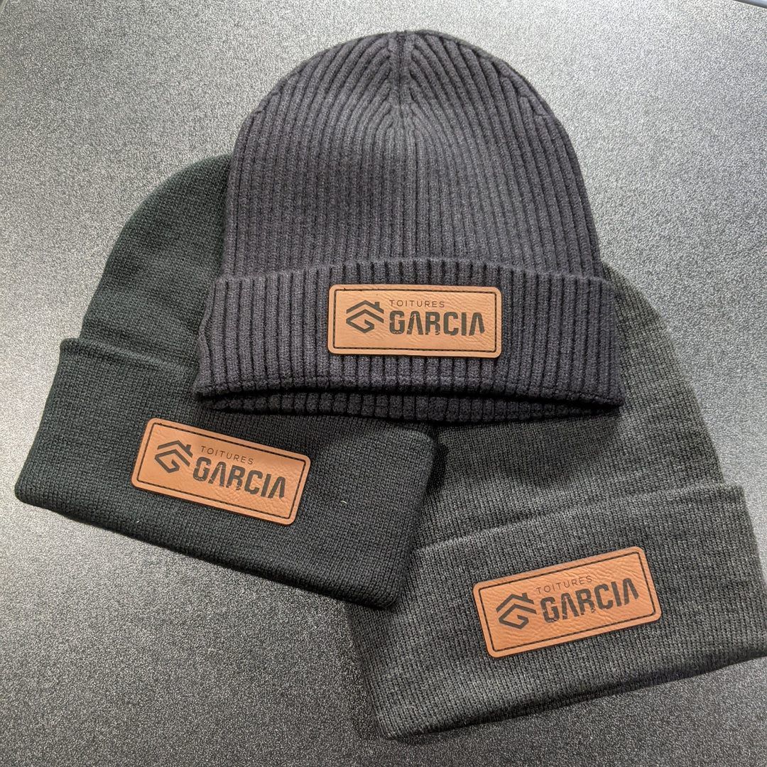 An example of custom leather patch toques