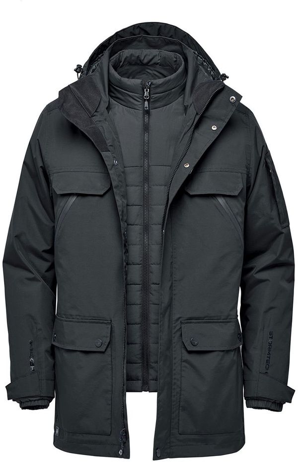 Am image of a Custom Stormtech Mens Fairbanks 5 in 1 System Jacket in Black!
