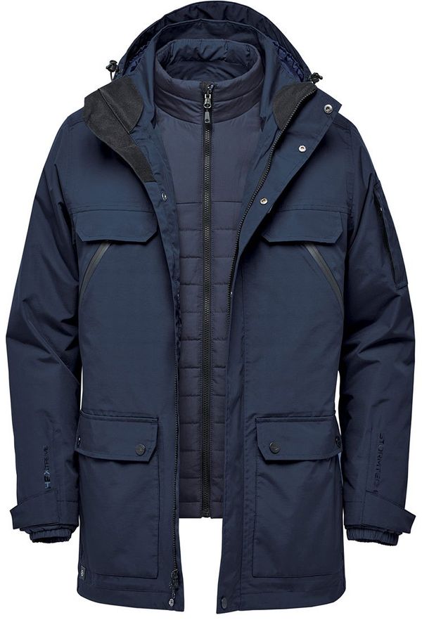 Am image of a Custom Stormtech Mens Fairbanks 5 in 1 System Jacket in Navy!
