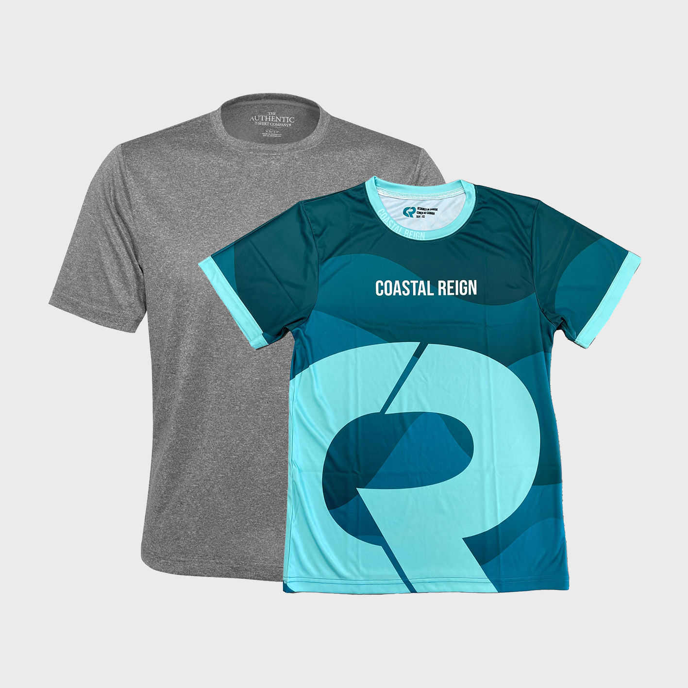 An image of custom performance t-shirts that you can order in bulk.