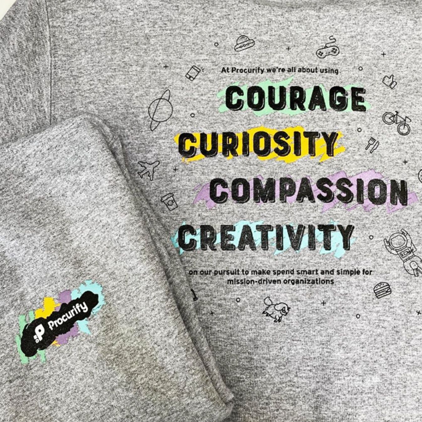 Vibrant custom screen print featuring Procurify’s branding, applied to apparel for a bold and professional look.