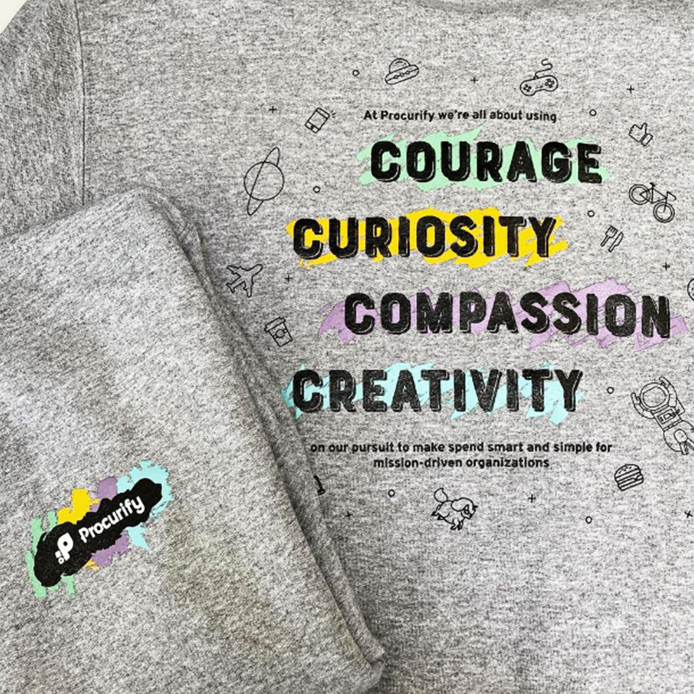 A colourful design we screen-printed for Procurify.