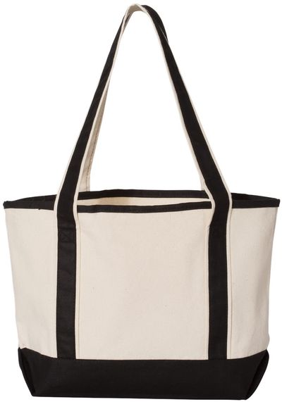 Am image of a Custom Qtees 20L Small Deluxe Tote in Natural/Black!