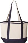 Am image of a Custom Qtees 20L Small Deluxe Tote in Natural/Navy!