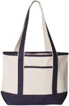 Am image of a Custom Qtees 20L Small Deluxe Tote in Natural/Navy!