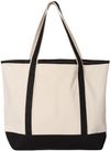 Am image of a Custom Qtees 34.6L Large Canvas Deluxe Tote in Natural/Black!