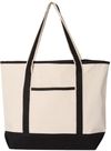 Am image of a Custom Qtees 34.6L Large Canvas Deluxe Tote in Natural/Black!