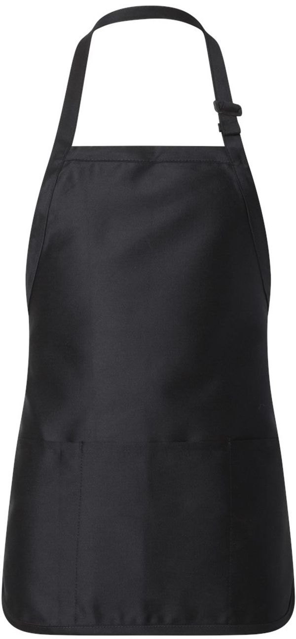 Am image of a Custom QTees Full Length Apron with Pouch Pocket in Black!