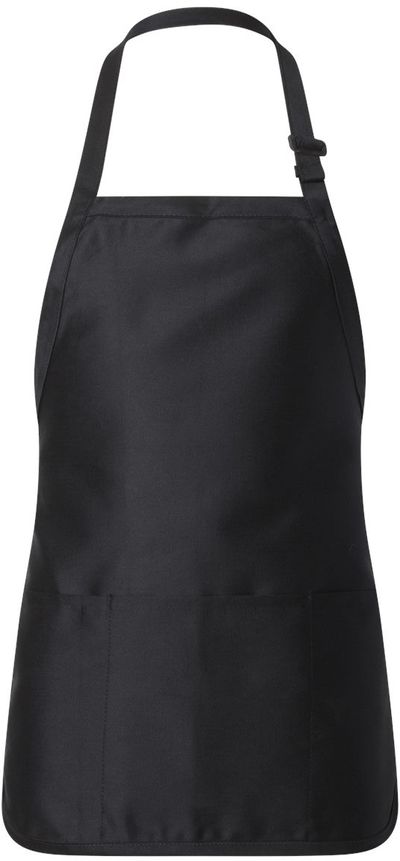 Am image of a Custom QTees Full Length Apron with Pouch Pocket in Black!