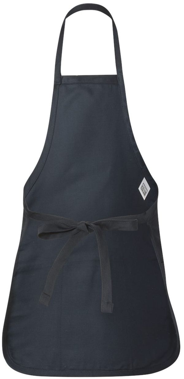 Am image of a Custom QTees Full Length Apron with Pouch Pocket in Navy!