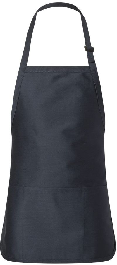 Am image of a Custom QTees Full Length Apron with Pouch Pocket in Navy!