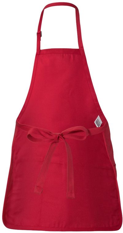 Am image of a Custom QTees Full Length Apron with Pouch Pocket in Red!