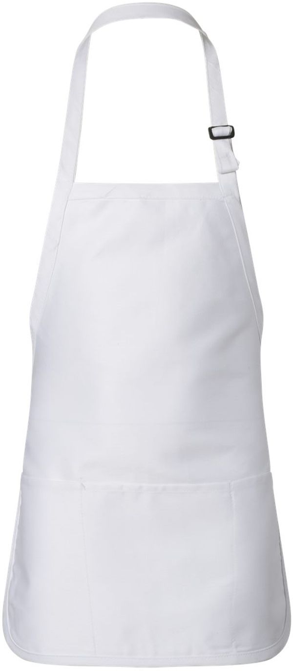 Am image of a Custom QTees Full Length Apron with Pouch Pocket in White!
