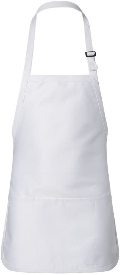 Am image of a Custom QTees Full Length Apron with Pouch Pocket in White!