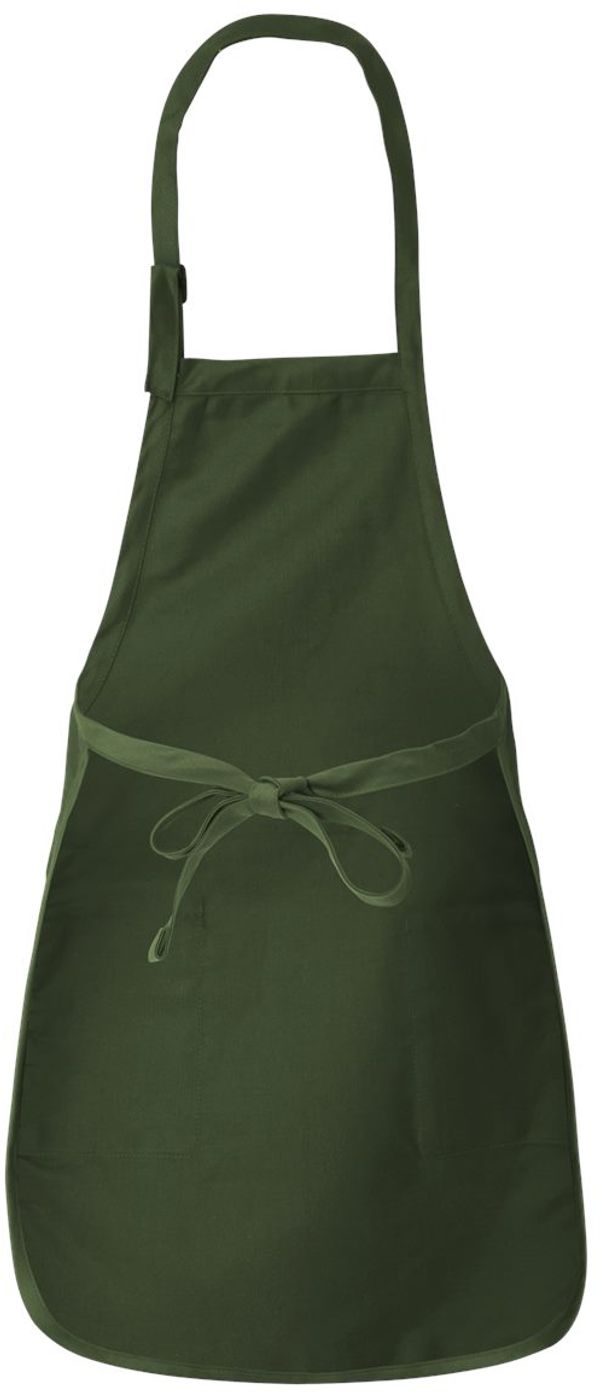 Am image of a Custom Qtees Full Length Apron with Pockets in Forest Green!