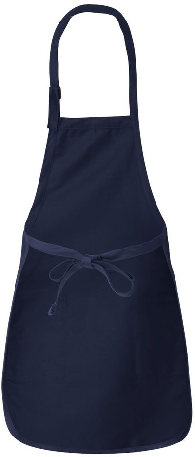 Am image of a Custom Qtees Full Length Apron with Pockets in Navy!