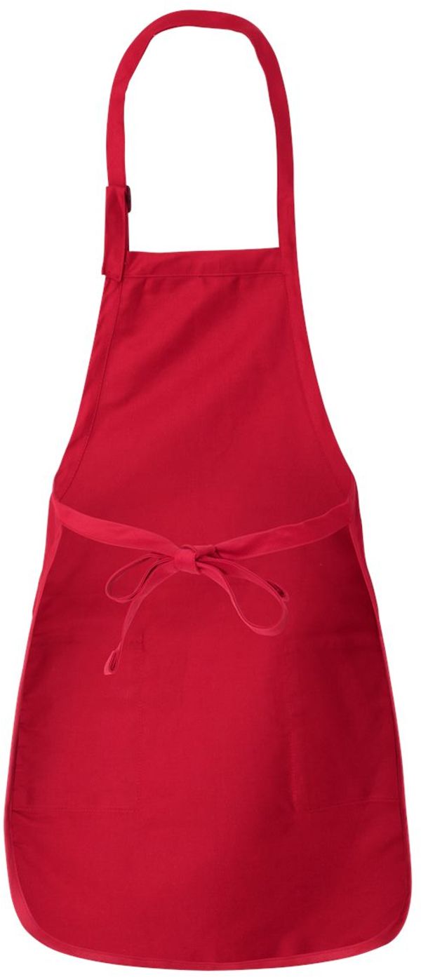 Am image of a Custom Qtees Full Length Apron with Pockets in Red!