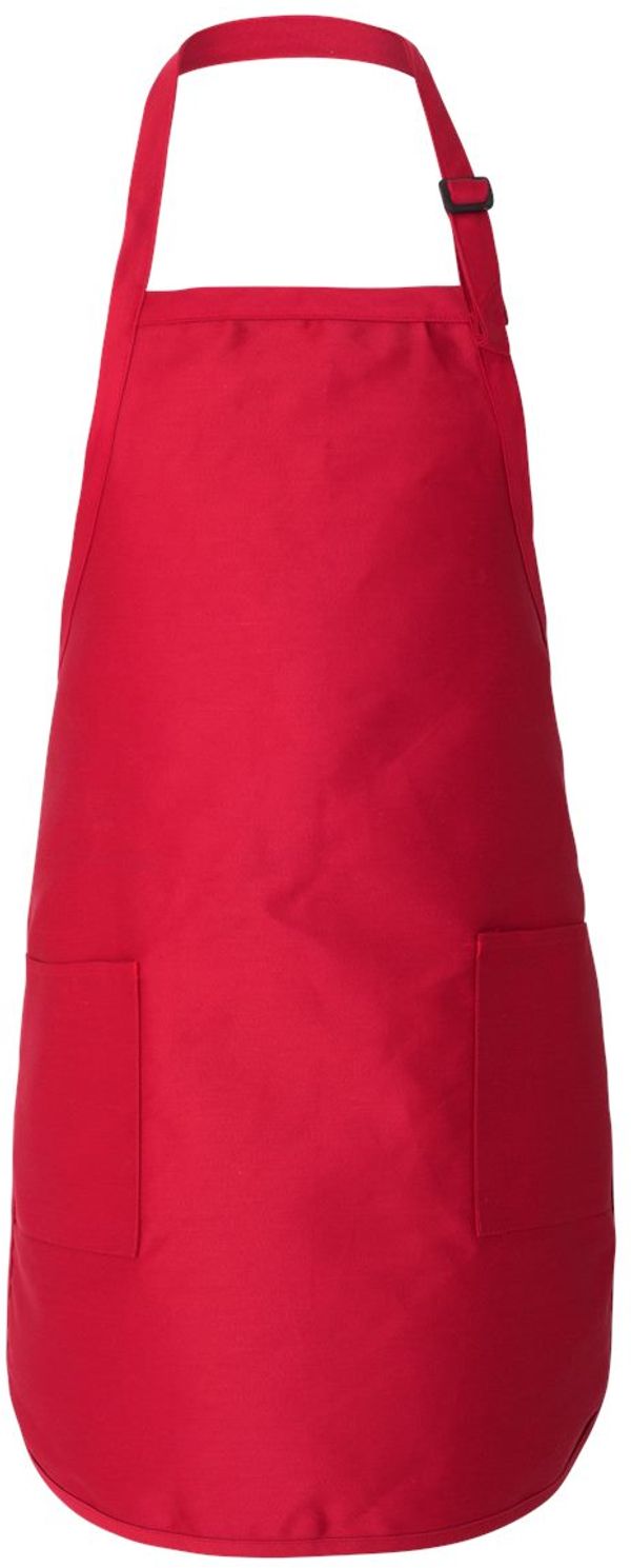 Am image of a Custom Qtees Full Length Apron with Pockets in Red!