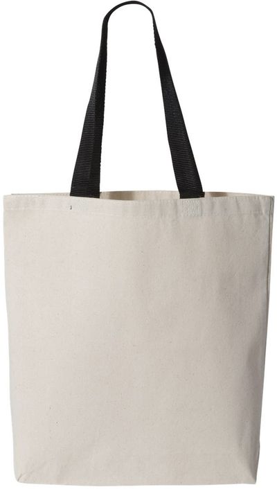 Am image of a Custom QTees 11L Canvas Tote with Contrast Color Handles in Natural Black!