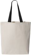 Am image of a Custom QTees 11L Canvas Tote with Contrast Color Handles in Natural Black!
