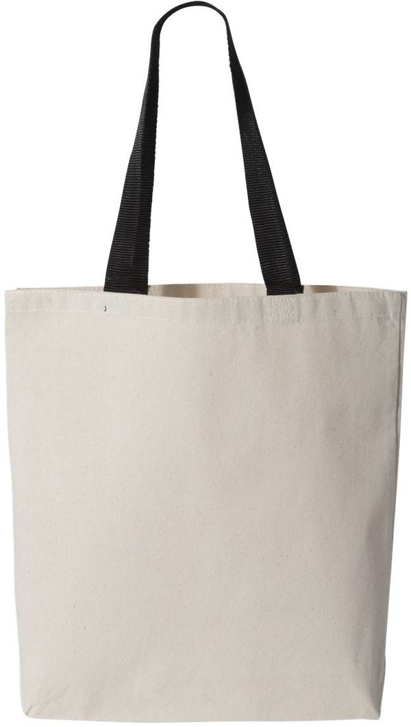 Am image of a Custom QTees 11L Canvas Tote with Contrast Color Handles in Natural Black!