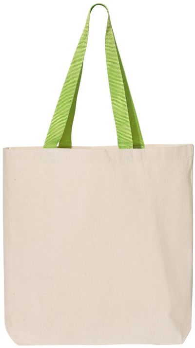 Am image of a Custom QTees 11L Canvas Tote with Contrast Color Handles in Natural Lime!