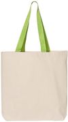 Am image of a Custom QTees 11L Canvas Tote with Contrast Color Handles in Natural Lime!