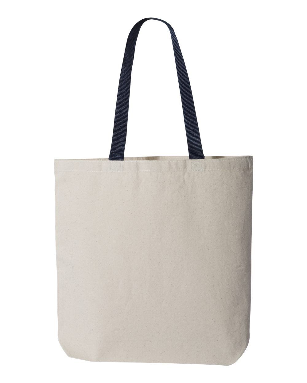 QTees 11L Canvas Tote with Contrast Color Handles in Natural Navy