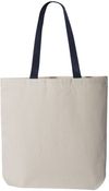 Am image of a Custom QTees 11L Canvas Tote with Contrast Color Handles in Natural Navy!