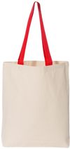 Am image of a Custom QTees 11L Canvas Tote with Contrast Color Handles in Natural Red!