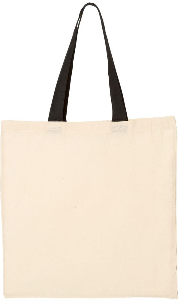Am image of a Custom Qtees Economical Tote with Contrast Colour Handles in Natural/Black!