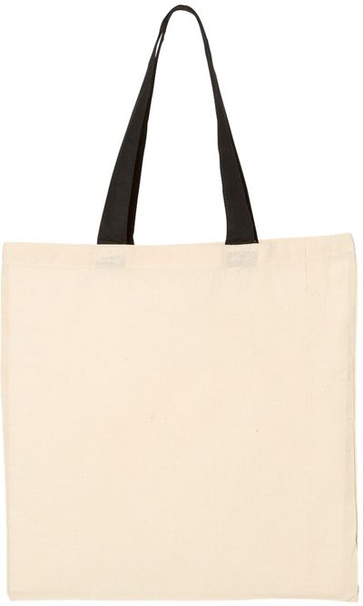 Am image of a Custom Qtees Economical Tote with Contrast Colour Handles in Natural/Black!