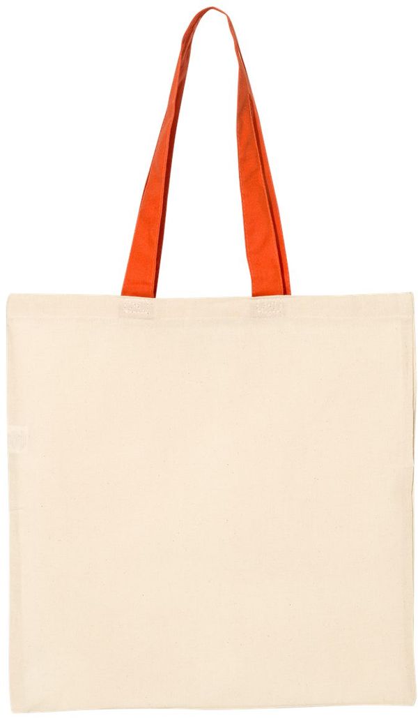 Am image of a Custom Qtees Economical Tote with Contrast Colour Handles in Natural/ Orange!