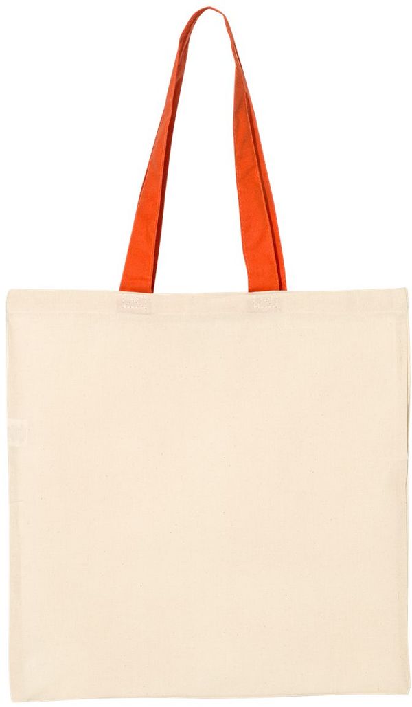 Am image of a Custom Qtees Economical Tote with Contrast Colour Handles in Natural/ Orange!