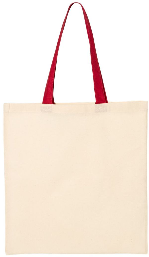 Am image of a Custom Qtees Economical Tote with Contrast Colour Handles in Natural/ Red!