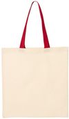 Am image of a Custom Qtees Economical Tote with Contrast Colour Handles in Natural/ Red!