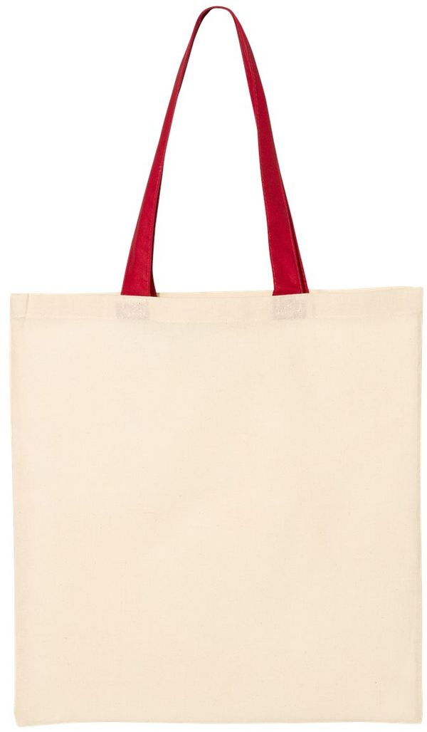 Am image of a Custom Qtees Economical Tote with Contrast Colour Handles in Natural/ Red!