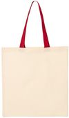 Am image of a Custom Qtees Economical Tote with Contrast Colour Handles in Natural/ Red!
