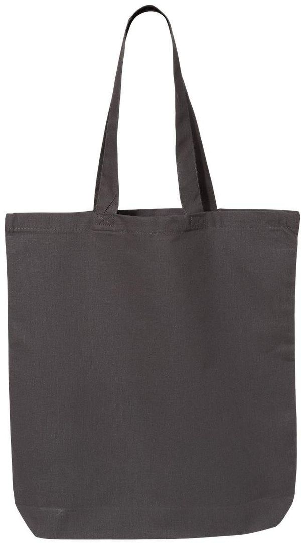 Am image of a Custom Q Tees Thin Gusseted Tote in Charcoal!