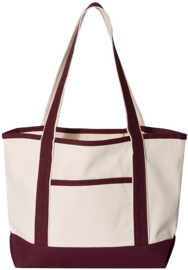 An image of a Custom Qtees 20L Small Deluxe Tote in Natural/Maroon!